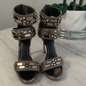 Lola, Sharkskin - Jeweled High Heel Sandals